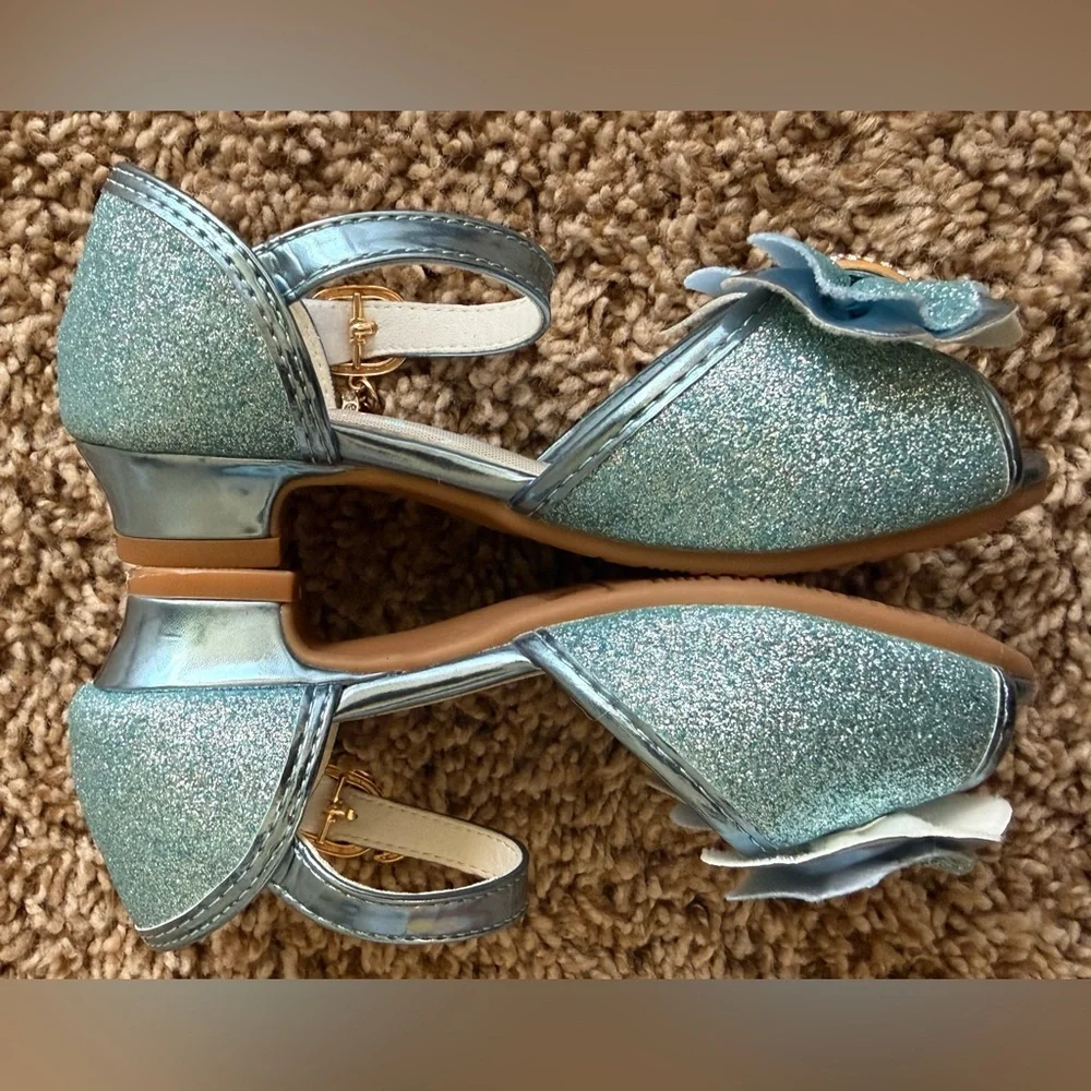 Toddler Girls Blue Glitter Dress Shoes | Bow & Pearl Detail | Size 8 - Picture 5 of 6